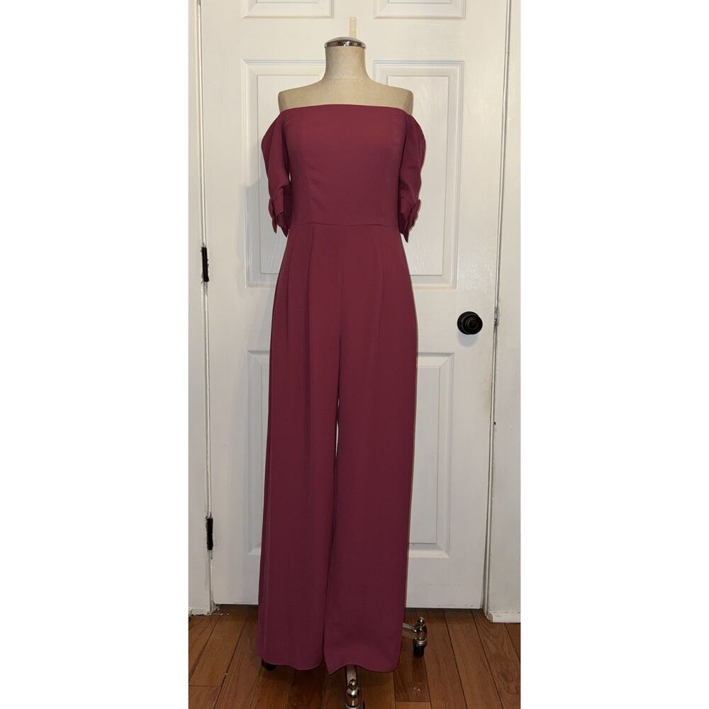 Gal Meets Glam Meredith Wide Leg Rose Pink Jumpsuit‎ Size 4 Off Shoulder Bow